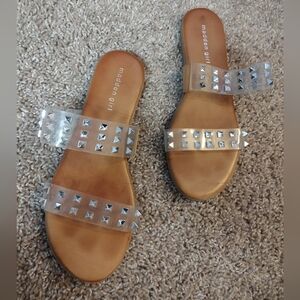 Madden Girl Clear Jelly Spike Studded Slide Sandals 8.5